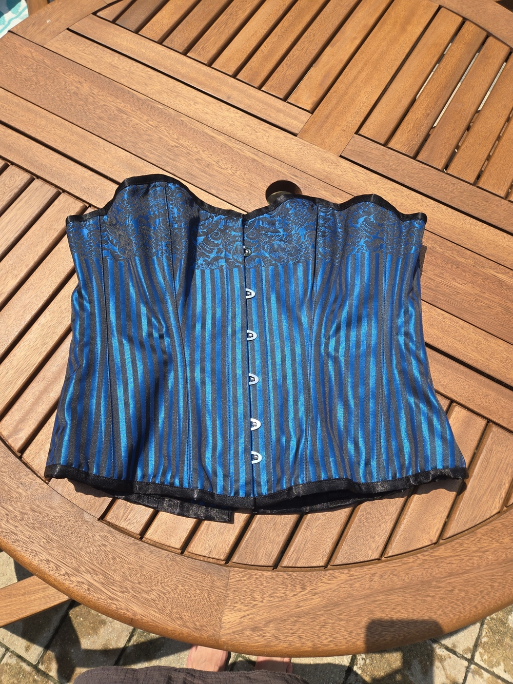 Blue and Black Striped Corset Top